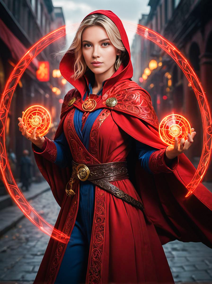 Woman in Doctor Strange Costume with Mystical Orbs