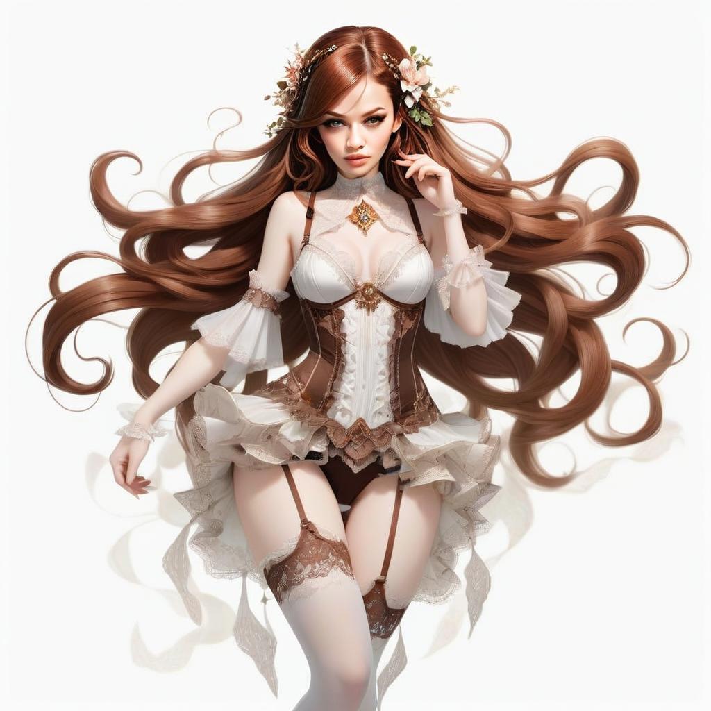 Fantasy Woman in Vintage Corset with Floral Accessories