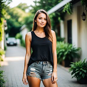 Confident woman on sunlit pathway