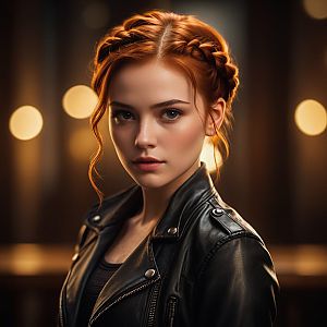 Portrait of a Young Woman with Red Hair and Leather Jacket