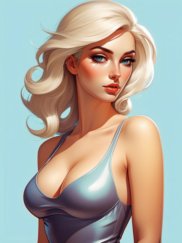 Digital Portrait of Blonde Woman with Glossy Metallic Tank Top