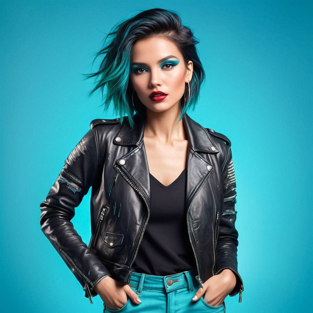 Stylish Young Woman with Teal Hair and Bold Makeup Stylish Young Woman with Teal Hair and Bold Makeup