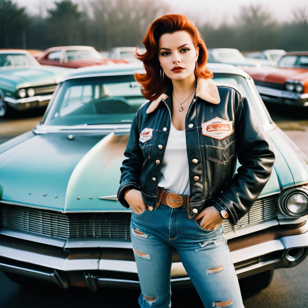 Stylish Woman with Red Hair in Leather Jacket