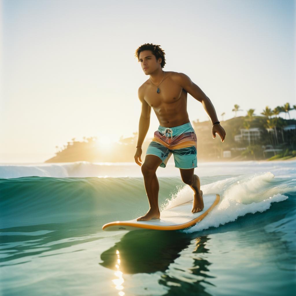 Confident Young Man Surfing a Wave