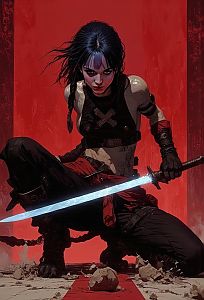 Fierce Woman Warrior with Glowing Katana