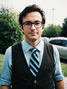 Photorealistic Outdoor Portrait of Man in Nerd Costume Daylight