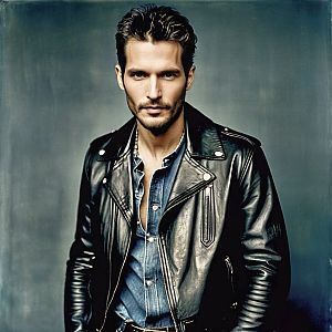 Rugged Man in Leather Jacket