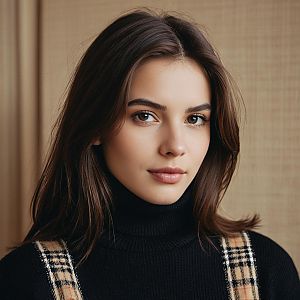 Close-up Portrait of Young Woman in Black Turtleneck