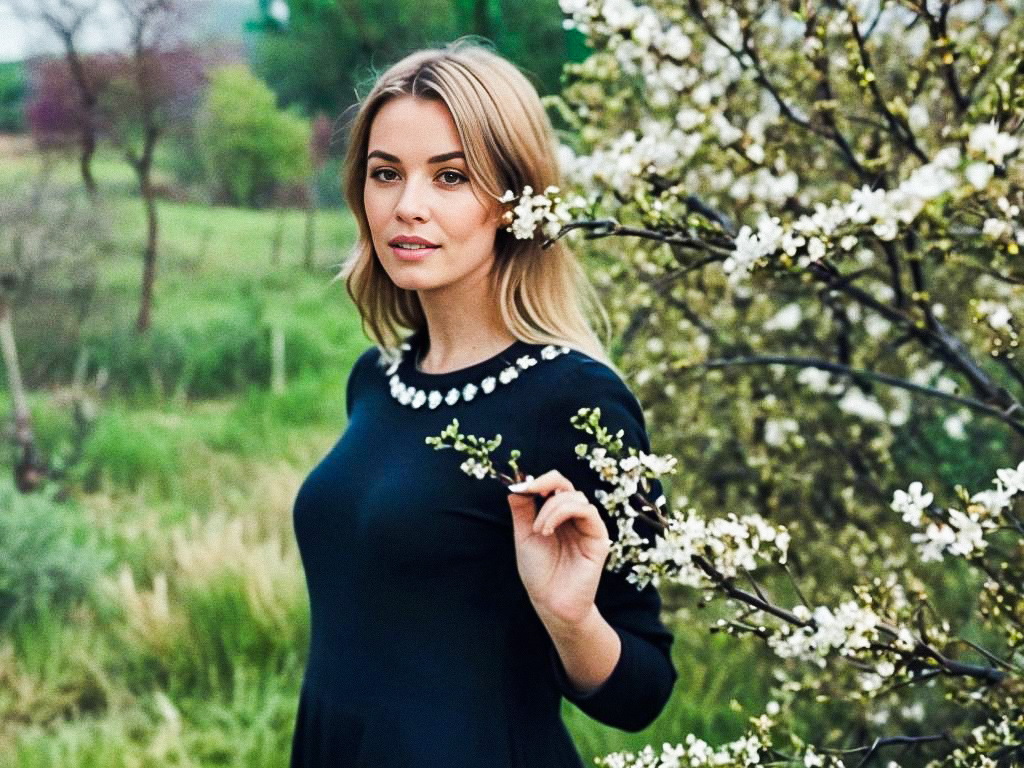 Young Woman in Blooming Landscape Young Woman in Blooming Landscape