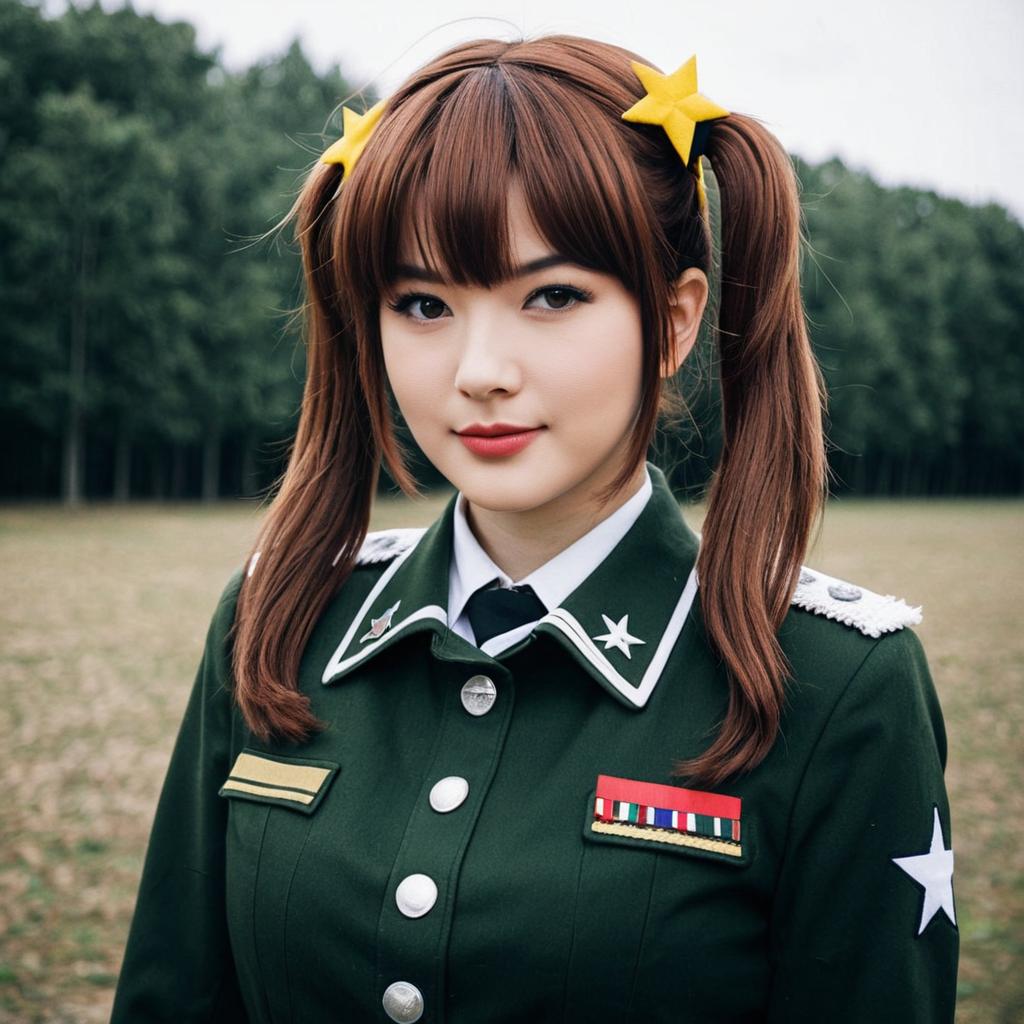 Girls und Panzer Cosplay Woman in Military Uniform with Star Hair Clips