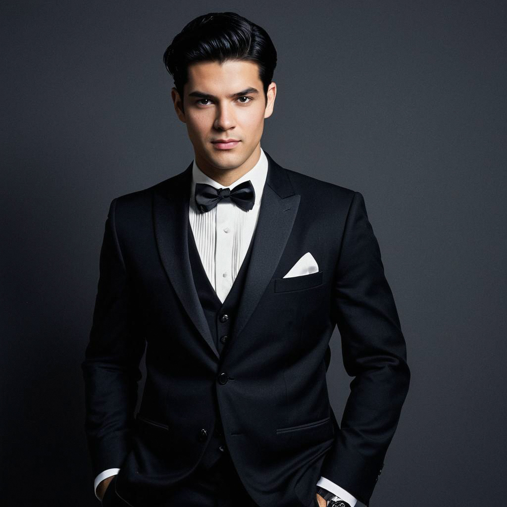 Young Man in Classic Black Tuxedo