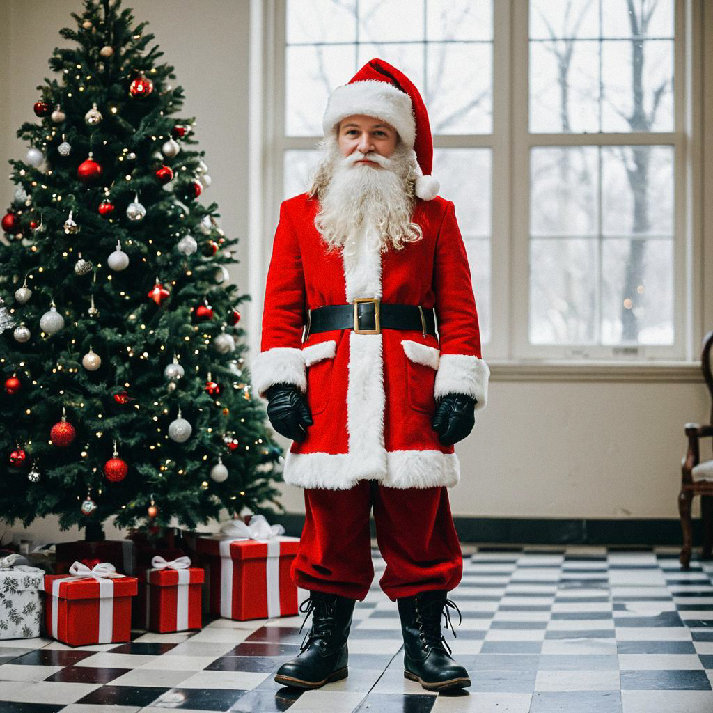 Santa Claus in Front of Christmas Tree