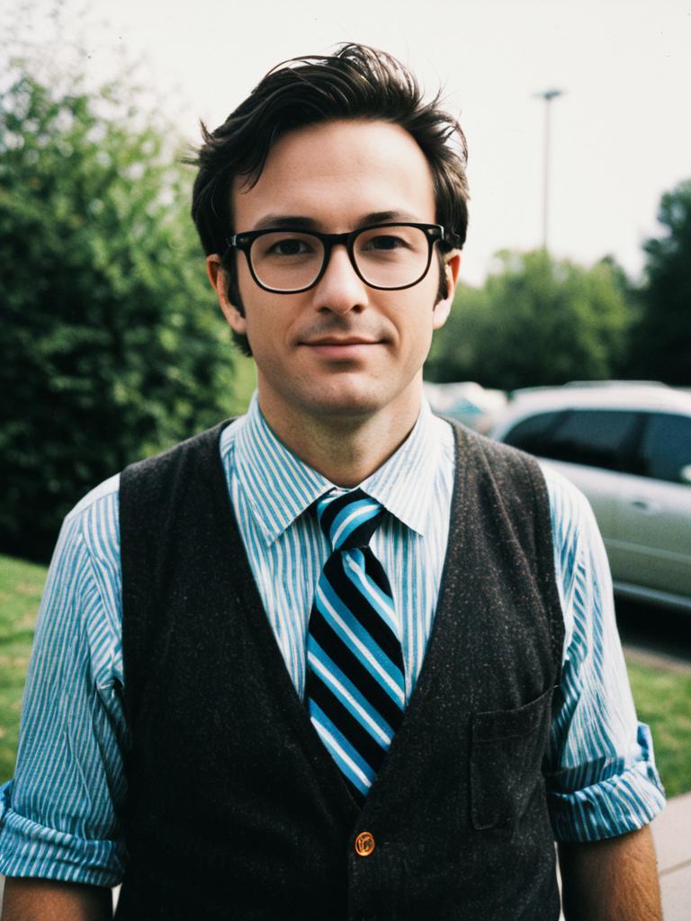 Photorealistic Outdoor Portrait of Man in Nerd Costume Daylight