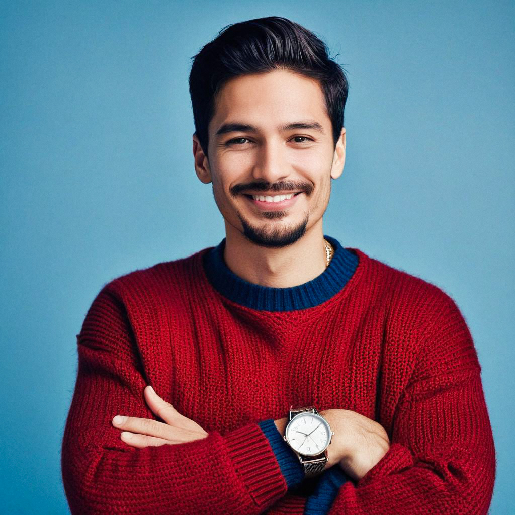 Confident Young Man in Red Sweater
