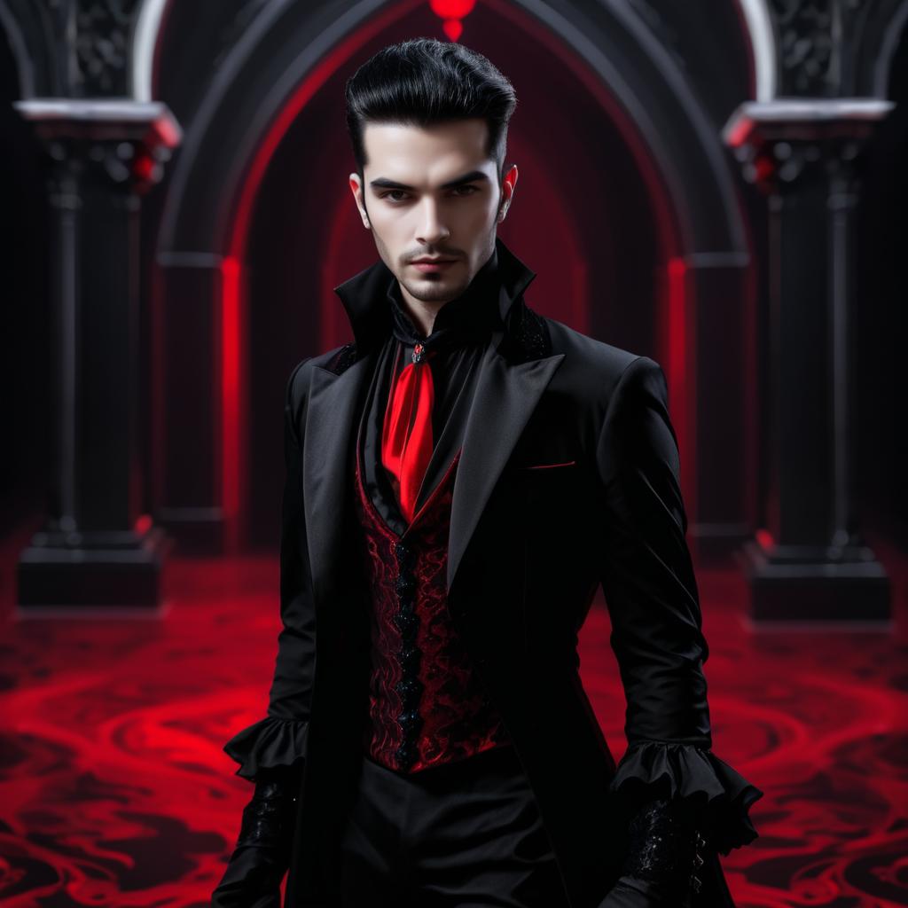 Elegant Vampire Costume in Gothic Setting