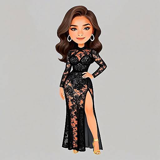 Elegant Woman in Black Lace Evening Gown with Stylish Hair and Accessories