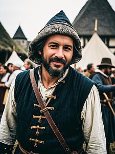 Man in Medieval Peasant Costume at Cosplay Festival