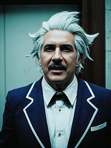 Man in Anya Cosplay with Cinematic Realism and Humorous Editorial Style