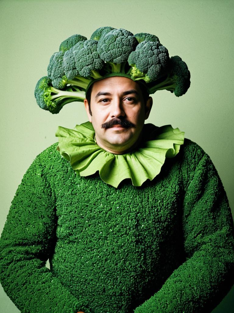 Man in Broccoli Costume Humorous Studio Portrait