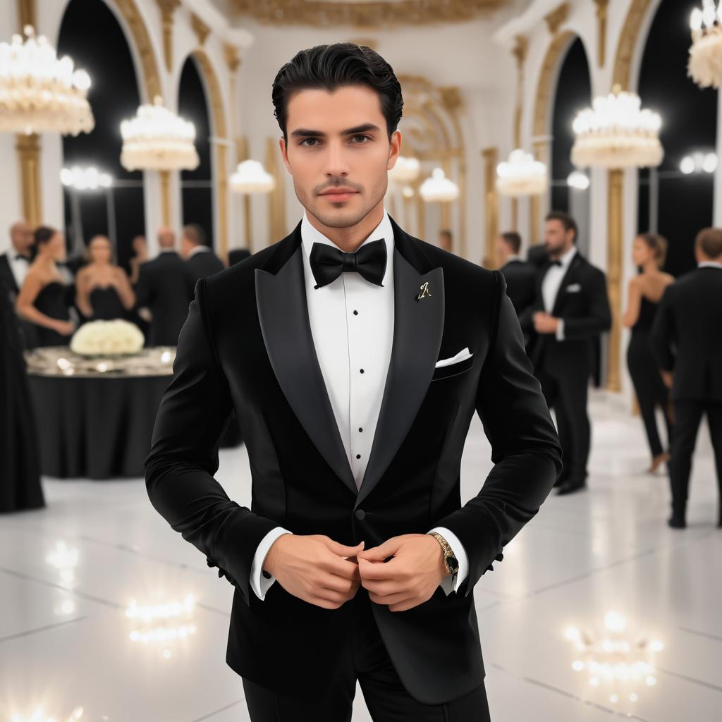 Dapper Man in Black Tuxedo at Lavish Ballroom