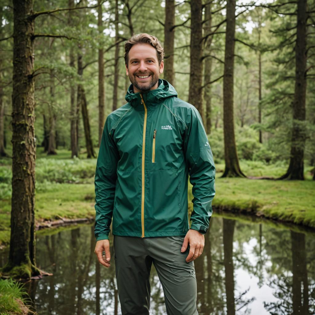 Smiling Man in Serene Forest by Pond