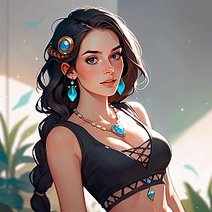 Digital Portrait of Woman with Blue Gemstone Jewelry