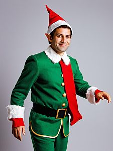Man in Elf on the Shelf Costume Photorealistic Playful Studio Portrait