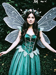 Enchanting Fairy Costume Woman with Wings in Forest Setting