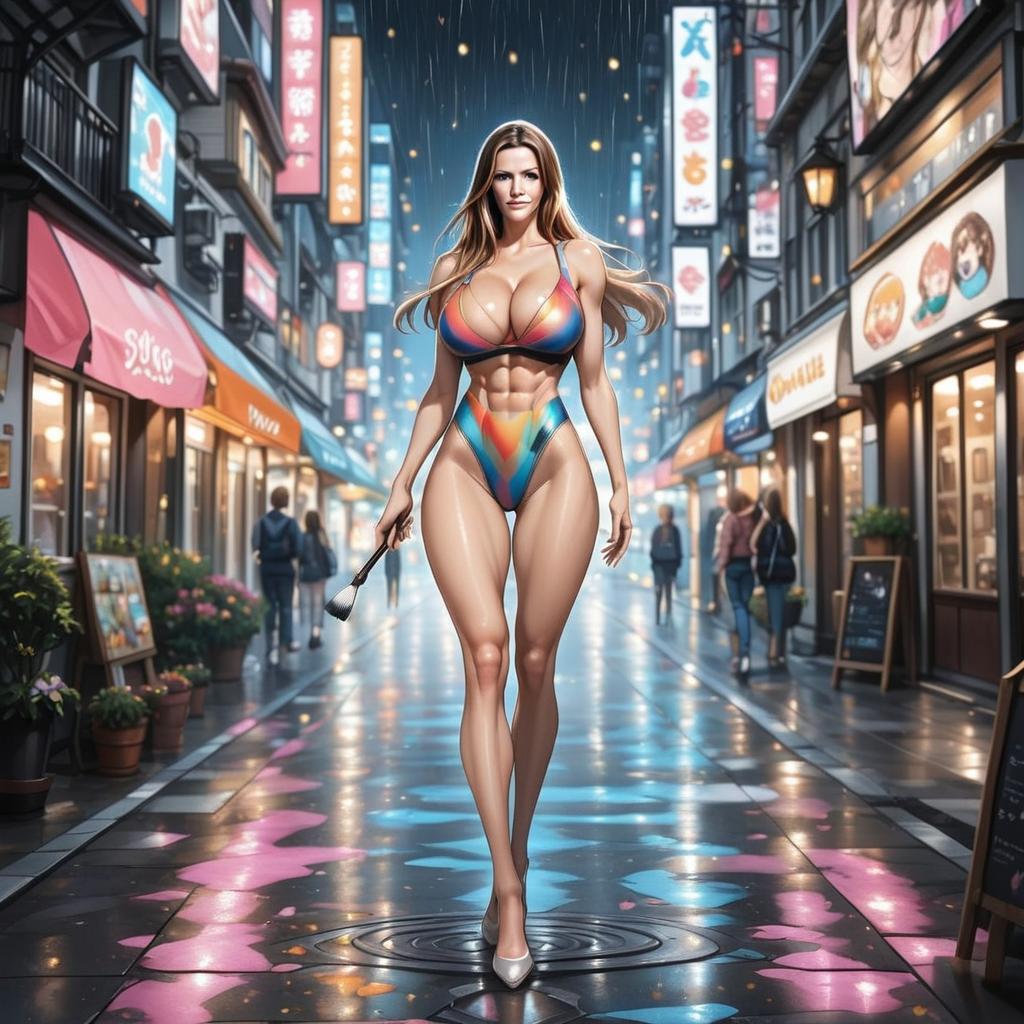 Athletic Woman in Neon-Lit Urban Street Athletic Woman in Neon-Lit Urban Street