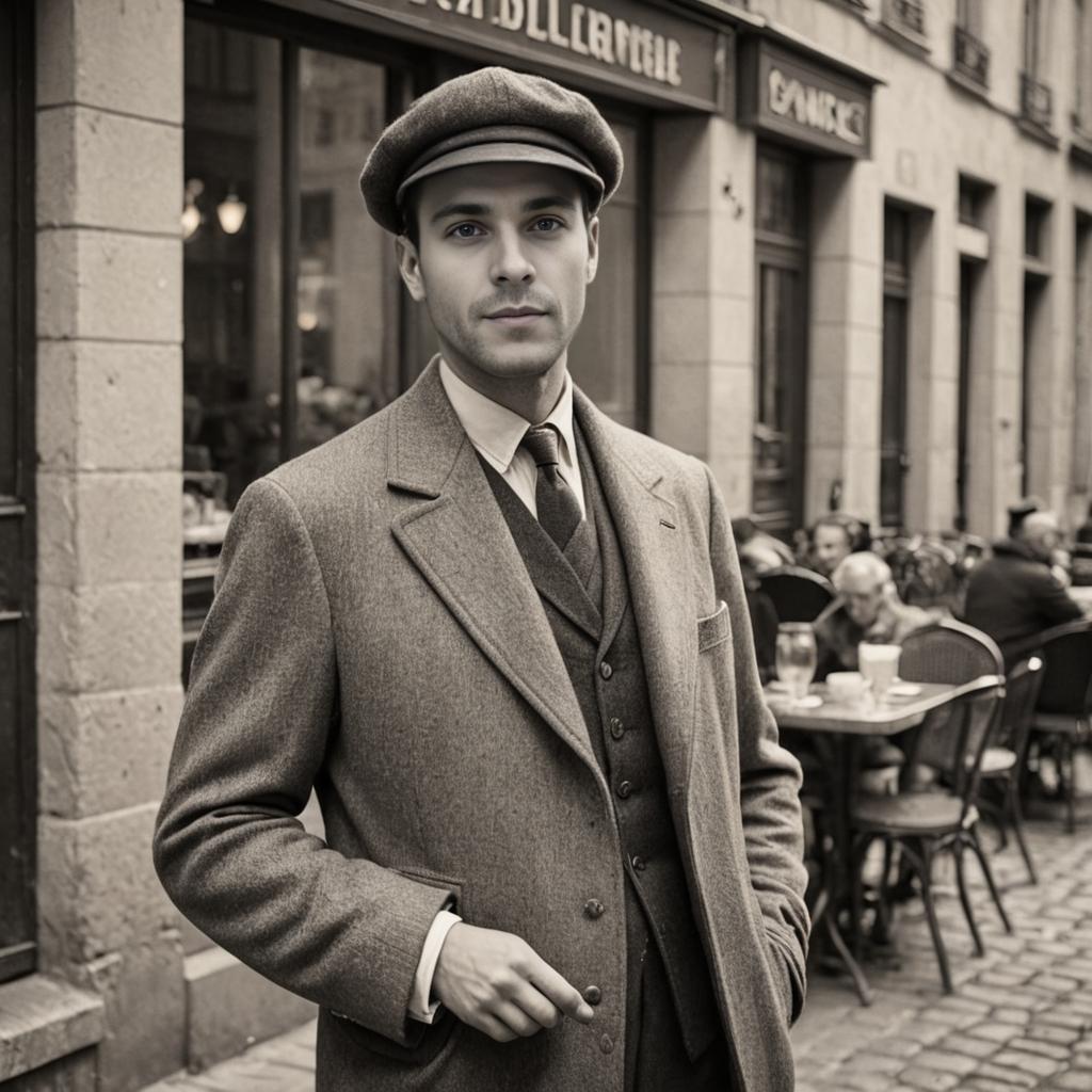 Vintage Man at Classic European Café