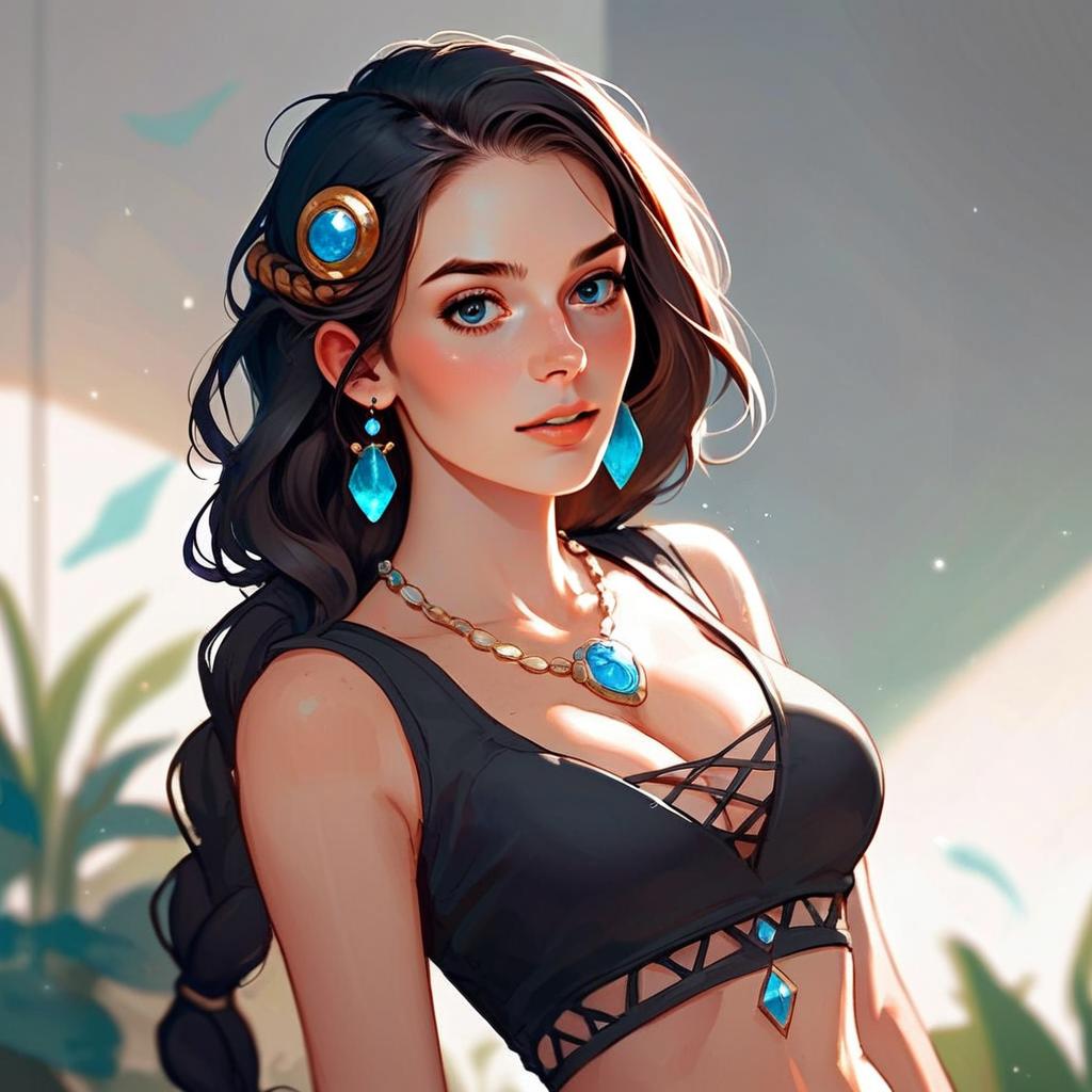 Digital Portrait of Woman with Blue Gemstone Jewelry