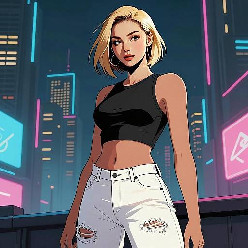 Stylish Gen Z Woman in Neon City Night Fashion Digital Art