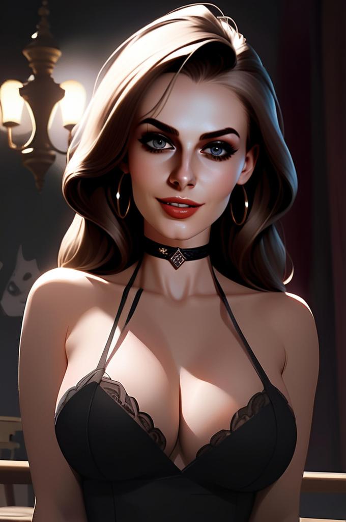 Digital Portrait of Confident Woman in Black Halter Top with Choker