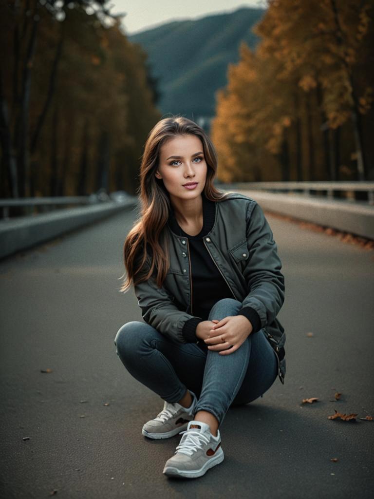 Confident Young Woman in Autumn Scenery