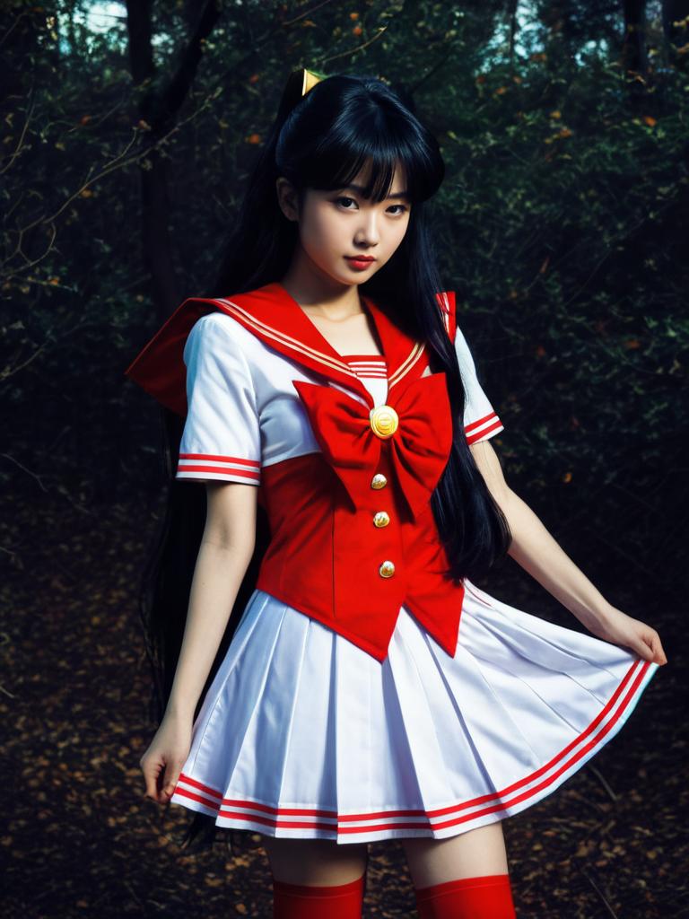 Sexy Cosplay Woman in Rei Hino Sailor Mars Costume