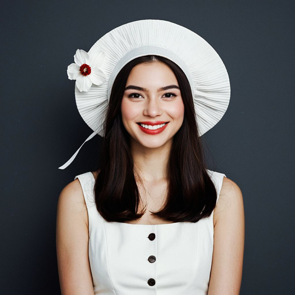 Young Woman in White Dress and Hat