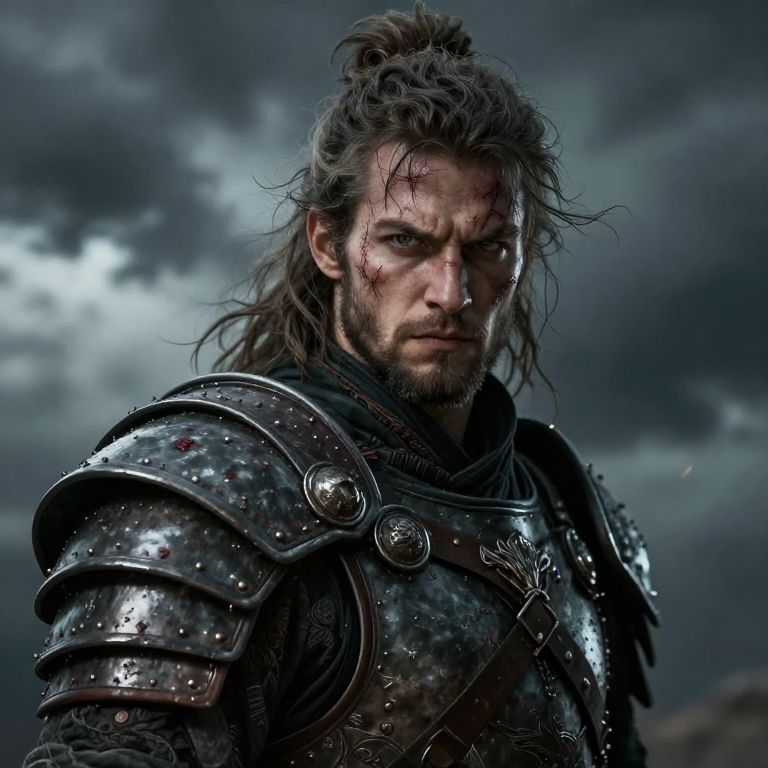 Intense Medieval Warrior Man in Detailed Armor Portrait