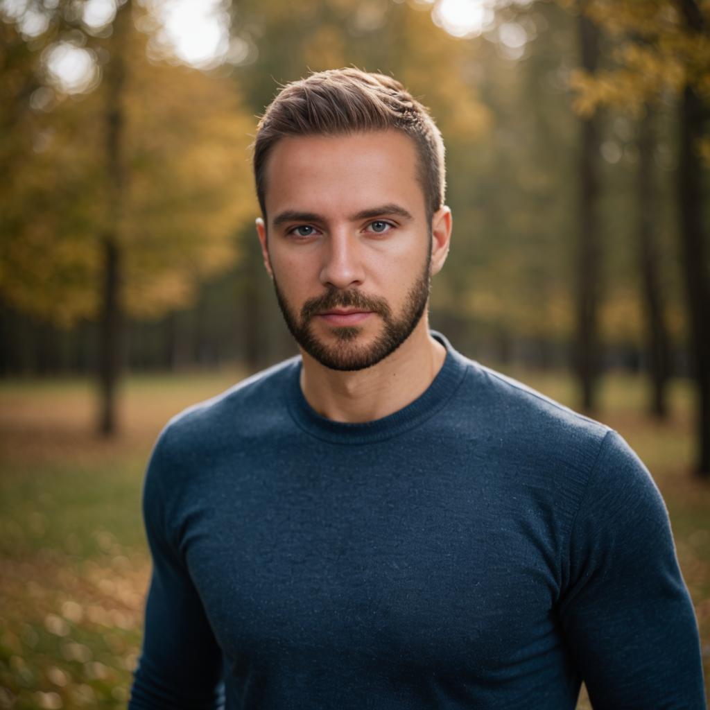 Handsome Man in Autumn Park