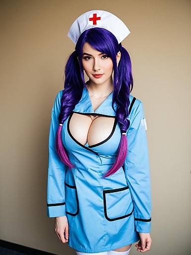 Blue Archive Hanae Nurse Cosplay Portrait with Purple Hair
