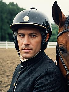 Man in Traditional Rider Outfit with Brown Horse