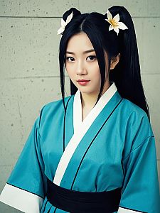 Sexy Cosplay Woman Wearing Lan Fan Costume Realistic Photo