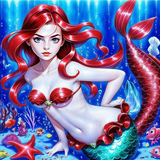 Anime Style Mermaid Ariel Digital Art Underwater Fantasy