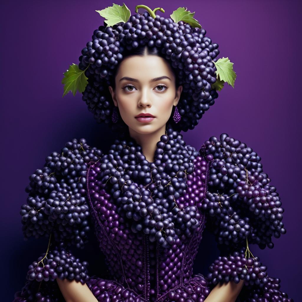 Woman in Grape Gown with Headpiece