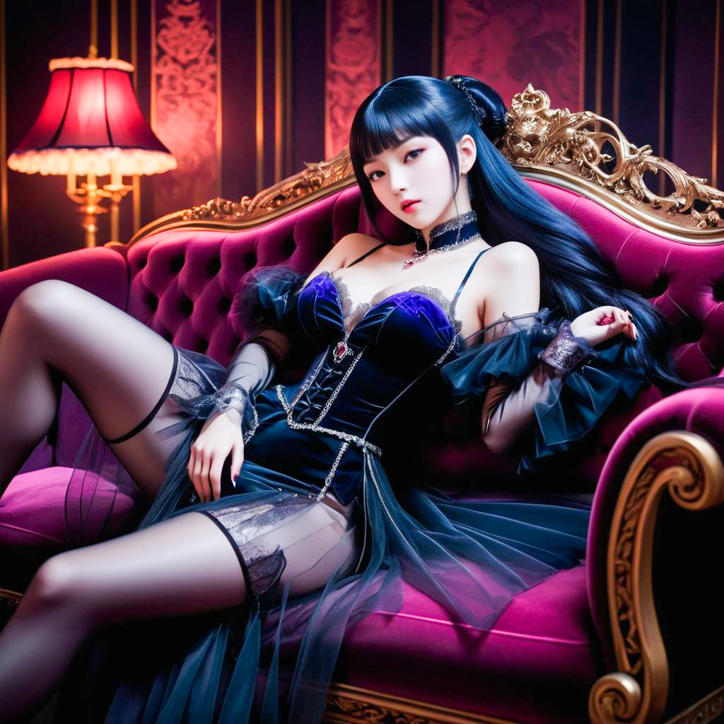 Elegant Gothic Woman on Velvet Sofa