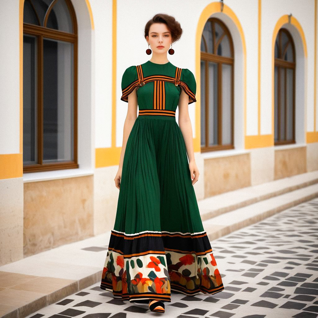 Elegant Woman in Floral Green Dress