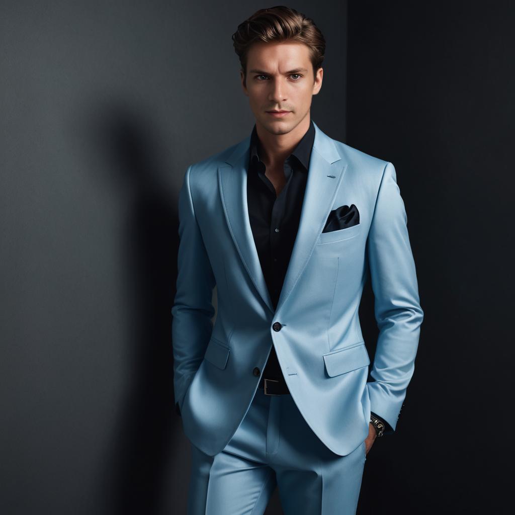 Confident Man in Light Blue Suit