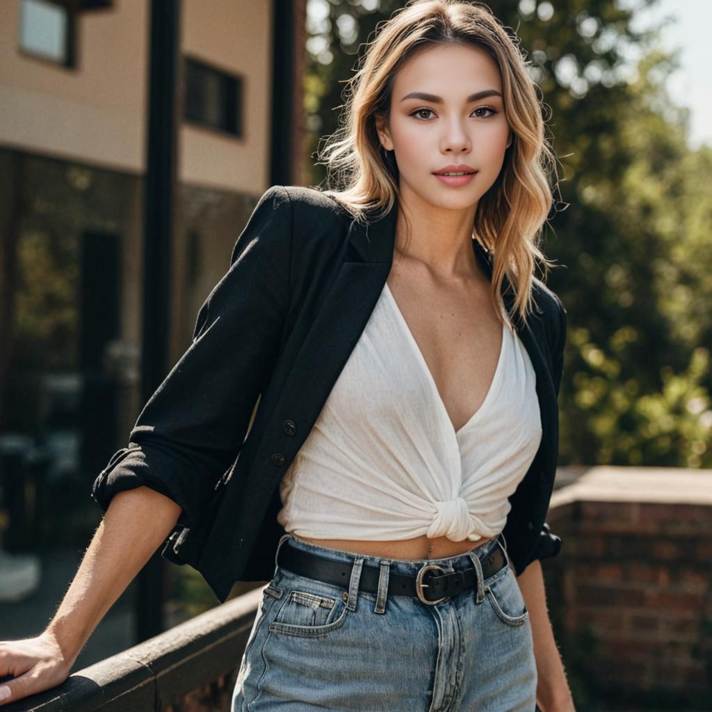 Woman in casual chic attire outdoors