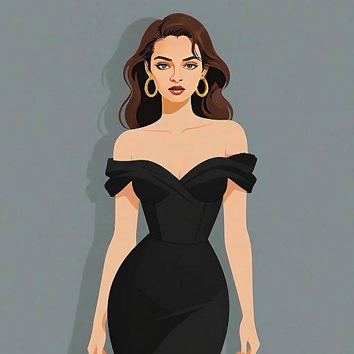 Elegant Woman in Black Dress Digital Illustration
