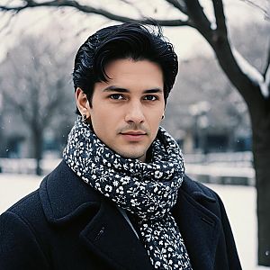Stylish Young Man in Winter Snow