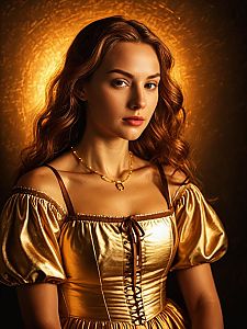 Woman in Golden Satin Vintage Corset Dress Portrait